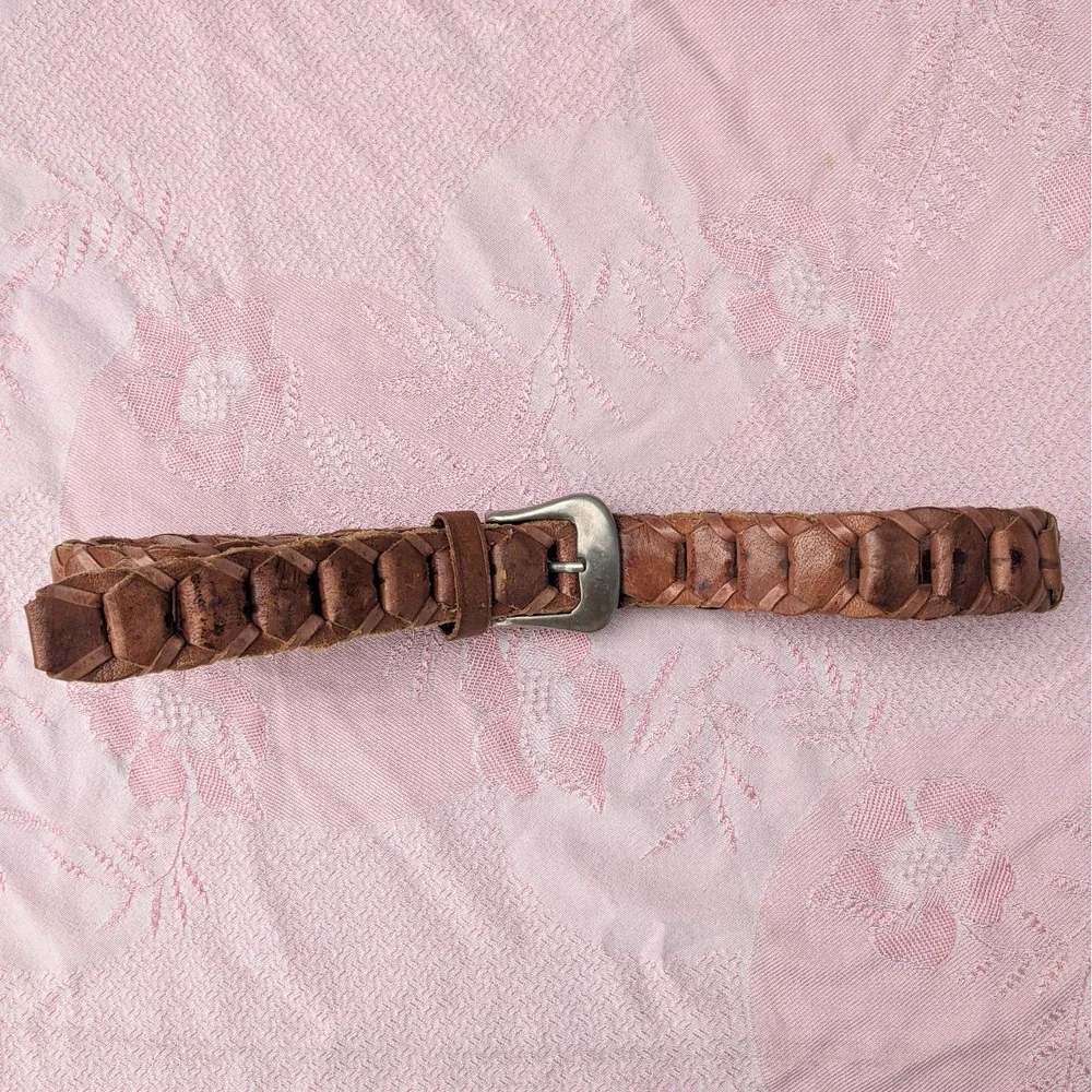 Vintage Brown Braided Woven Leather Belt‎ Buckle Western Boho Women's Medium